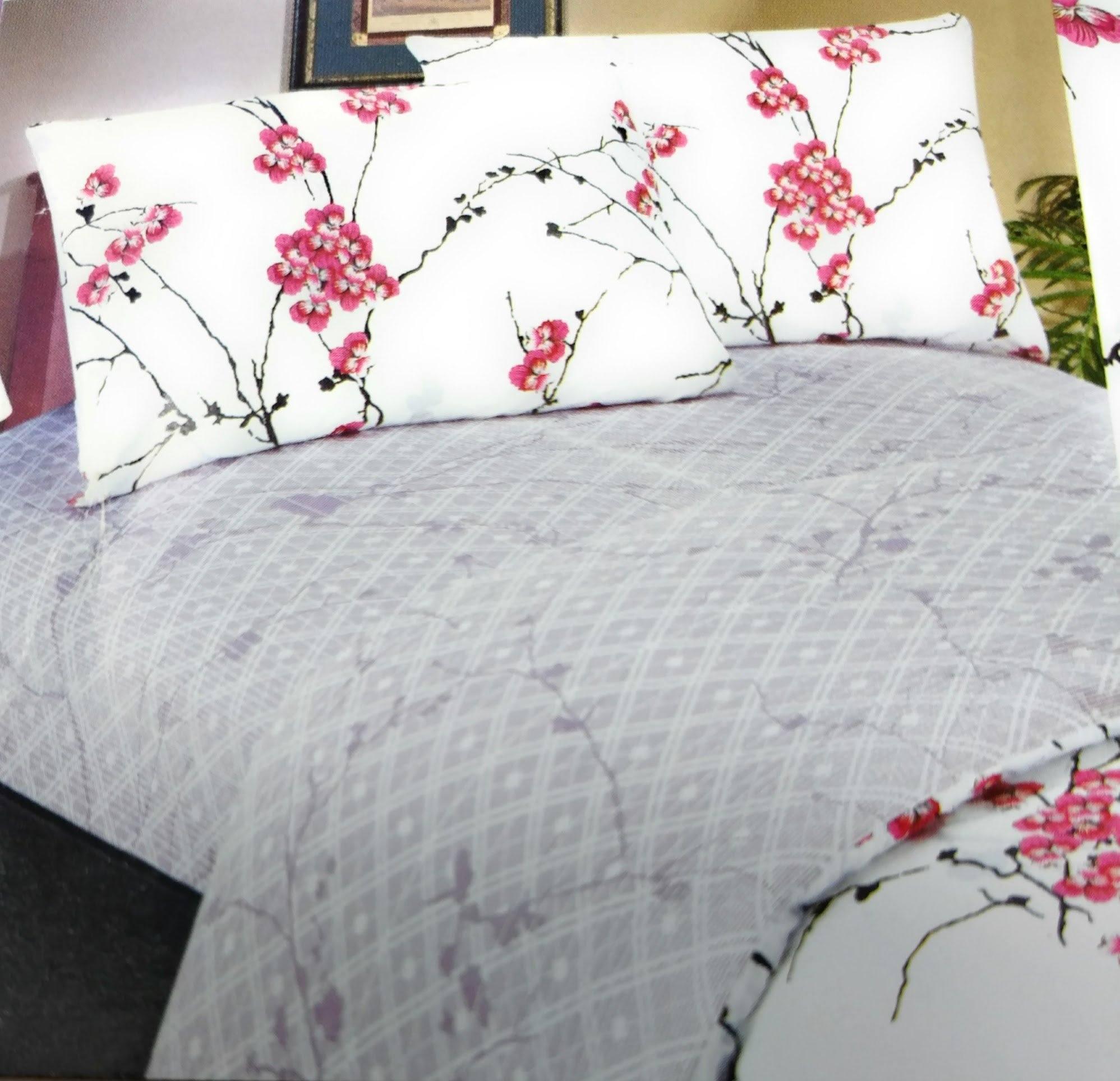 DaDa Bedding Floral Cherry Blossoms Red Purple Fitted & Flat Sheet w/ Pillow Case Set - Twin Size (FSFS8318)