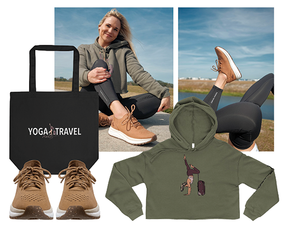 casual travel outfit ideas yogameetstravel otbt shoes hoodie and tote