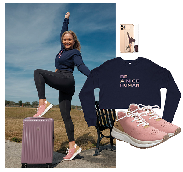 casual travel outfit ideas yogameetstravel otbt shoes crop sweatshirt and sneakers