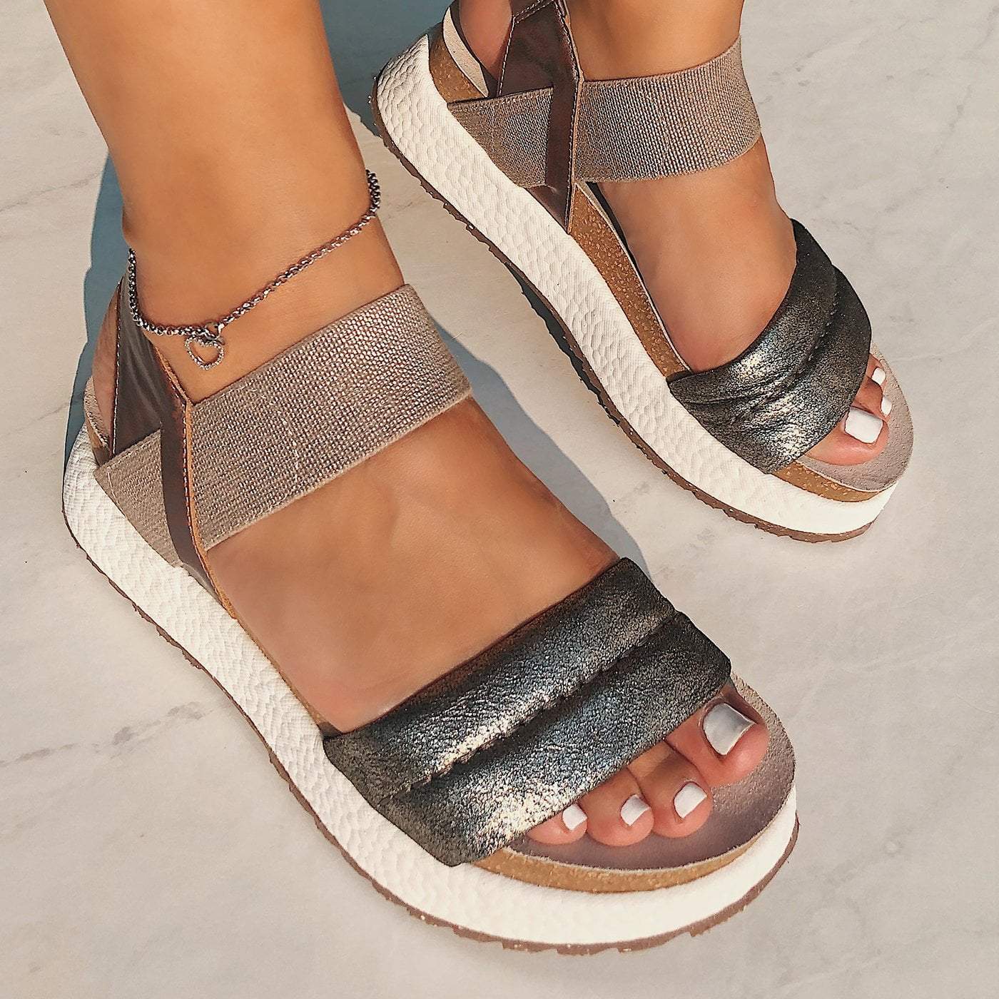 silver color sandals