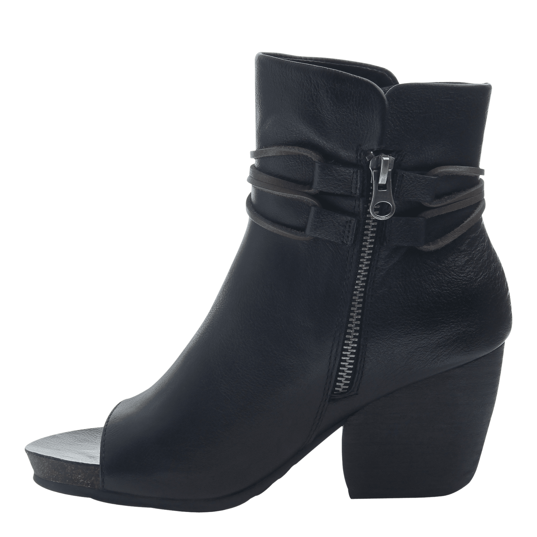 open toe black boots