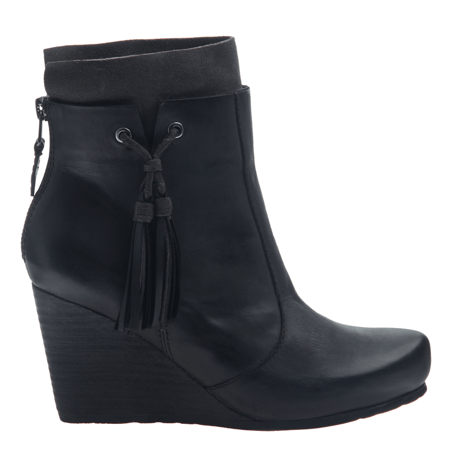 comfortable black wedge booties