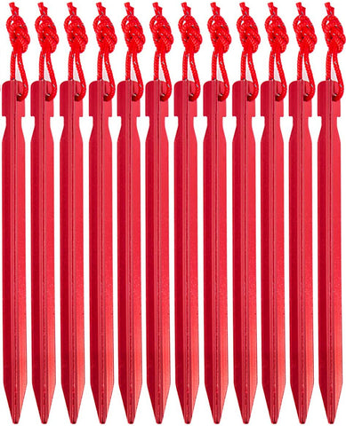 Photo of Premium Aluminum Tent Stakes. They are great for camping, ultralight hiking, hammock camping and more.