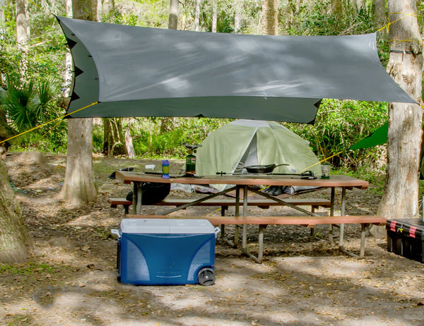 Apex Camping Shelter  2.0 tarp  in rain shelter/shade canopy mode.
