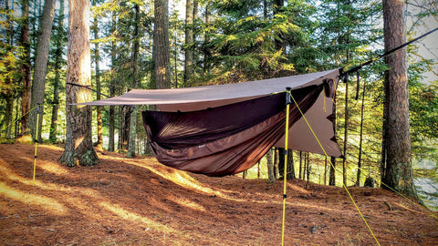 When you are hammock camping, your tarp will protect the Hammock Gear Loft and your gear from rain, allowing you to utilize the space above your hammock.