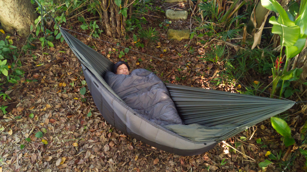 The Adventure Top Quilt is oversized andwon;t restrict your movement like sleeping bags do. It's a sleeping bag alternative and a hammock camping top quilt too!
