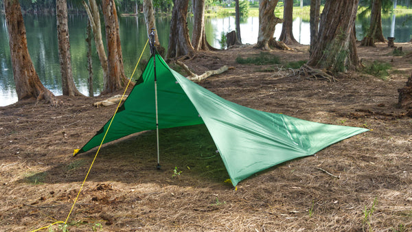 Single Pole Tarp Campign Mode provides excellent weather protection witht he waterproof Apex Camping Shelter