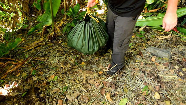 You can use the Landing Pad as a large water resistant bag and to keep all of your camping gear together. For bag mode, just cinch it up and use the drawstrings as a handle