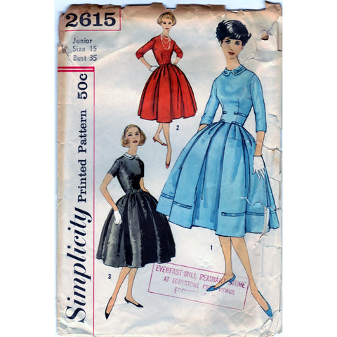 Simplicity 2615 Pattern Vintage Jr Misses And Misses One Piece Dress Sharpharmade