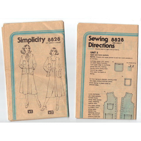 Simplicity 8828 Pattern Vintage Misses Skirt And Unlined Jacket ...
