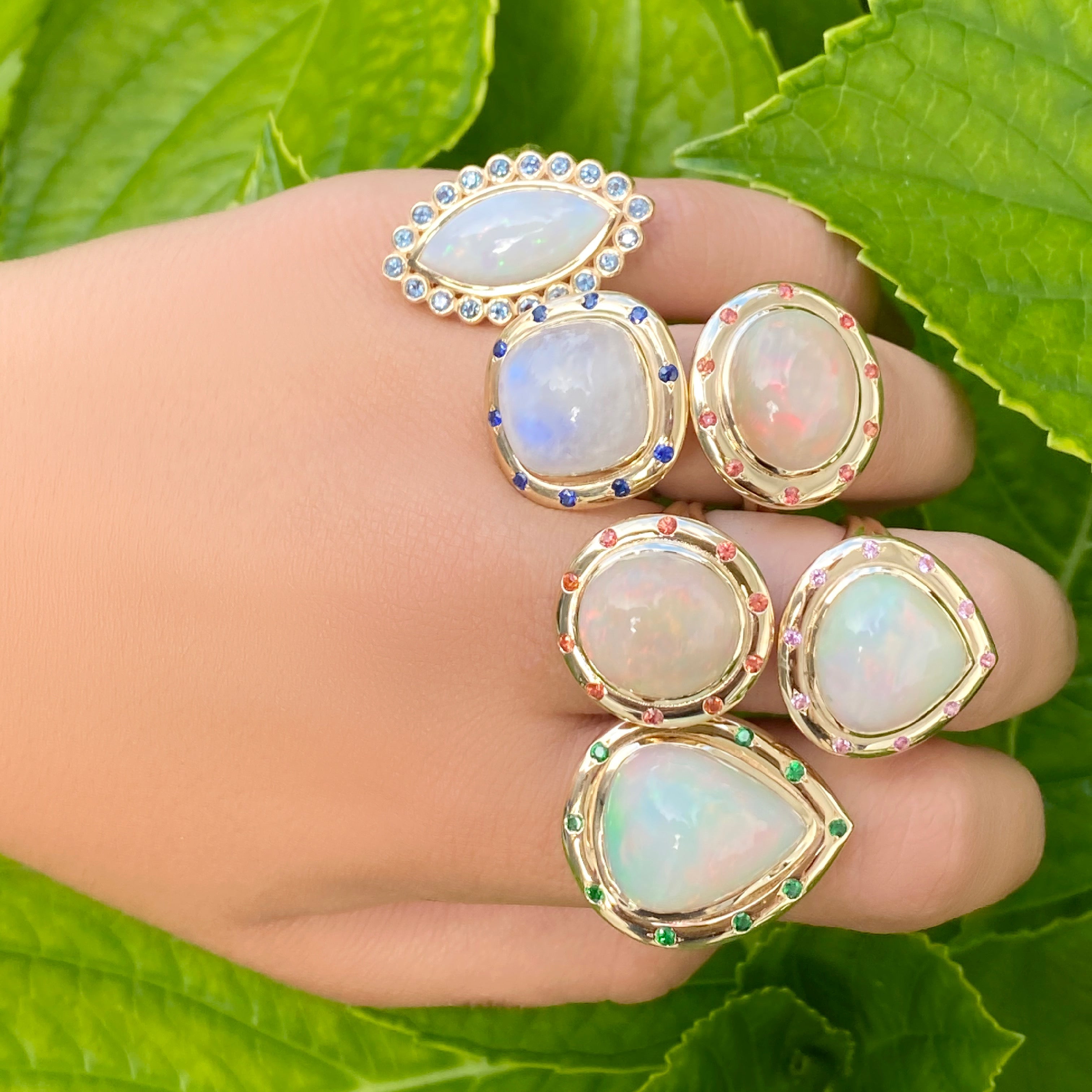 14K YG Australian Opal and Sapphire Ring