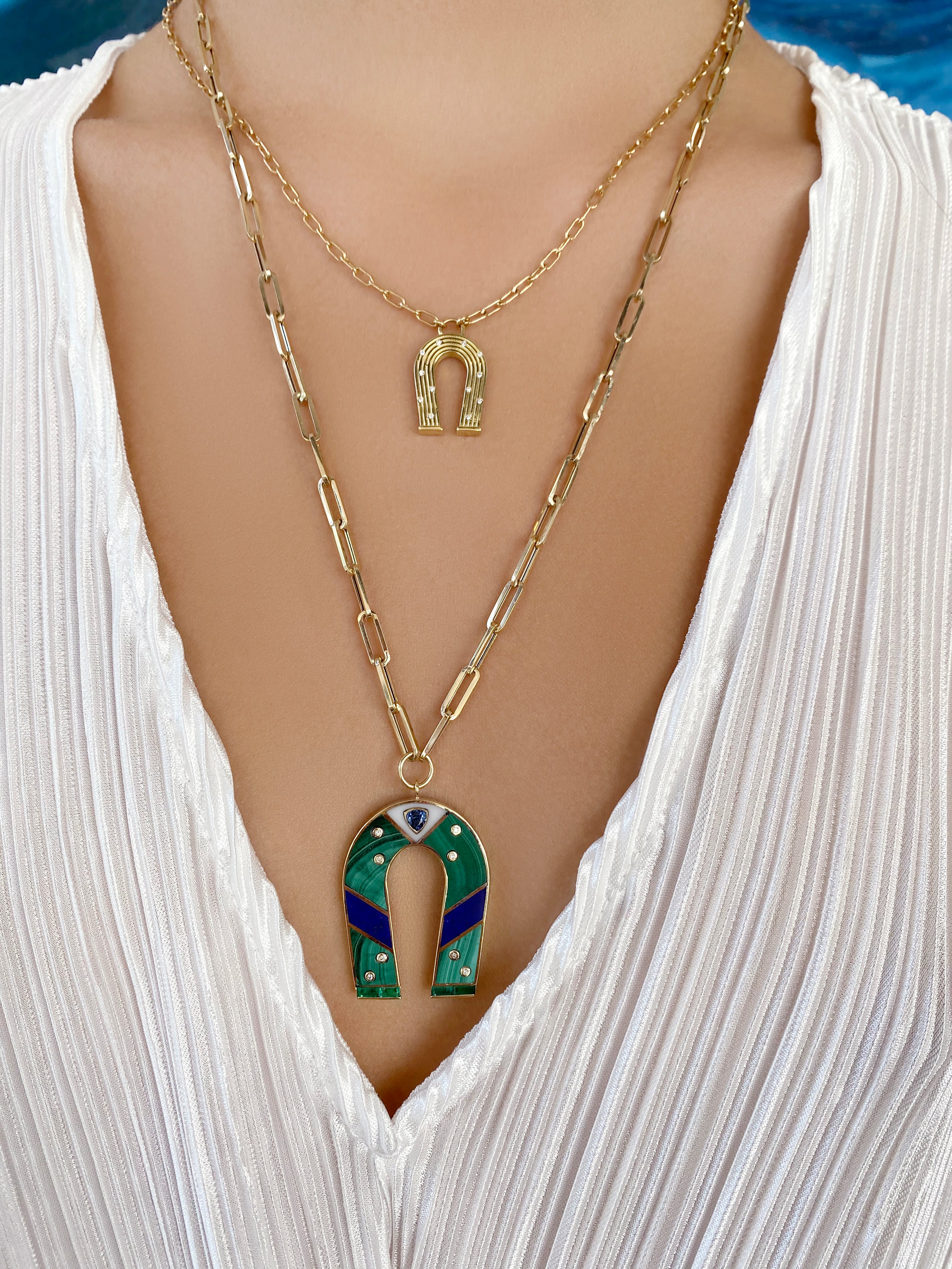 14K YG Malachite and Lapiz Inlay Manifest Necklace