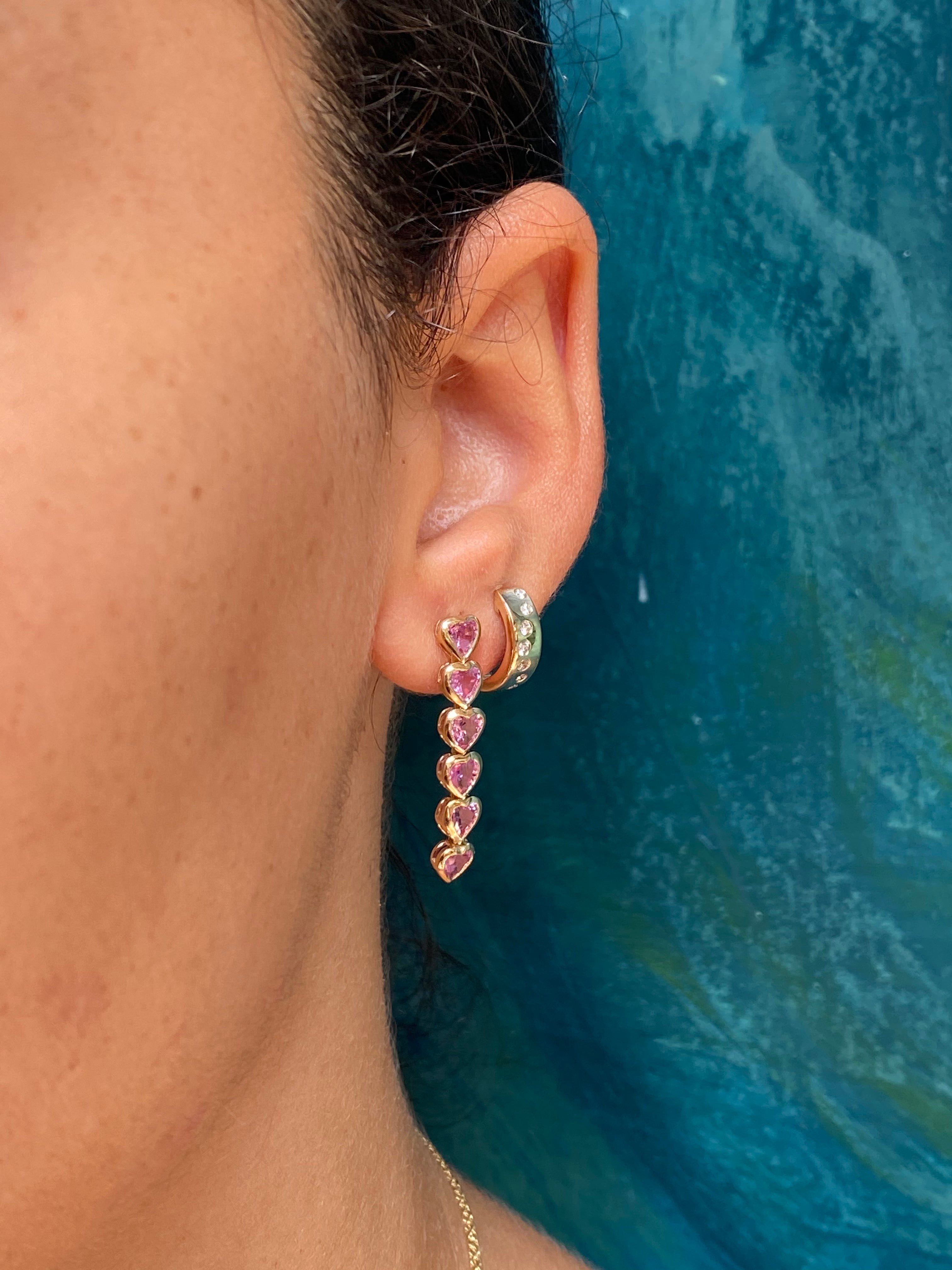 14K YG Pink Sapphire Hearts Gypsy Earrings