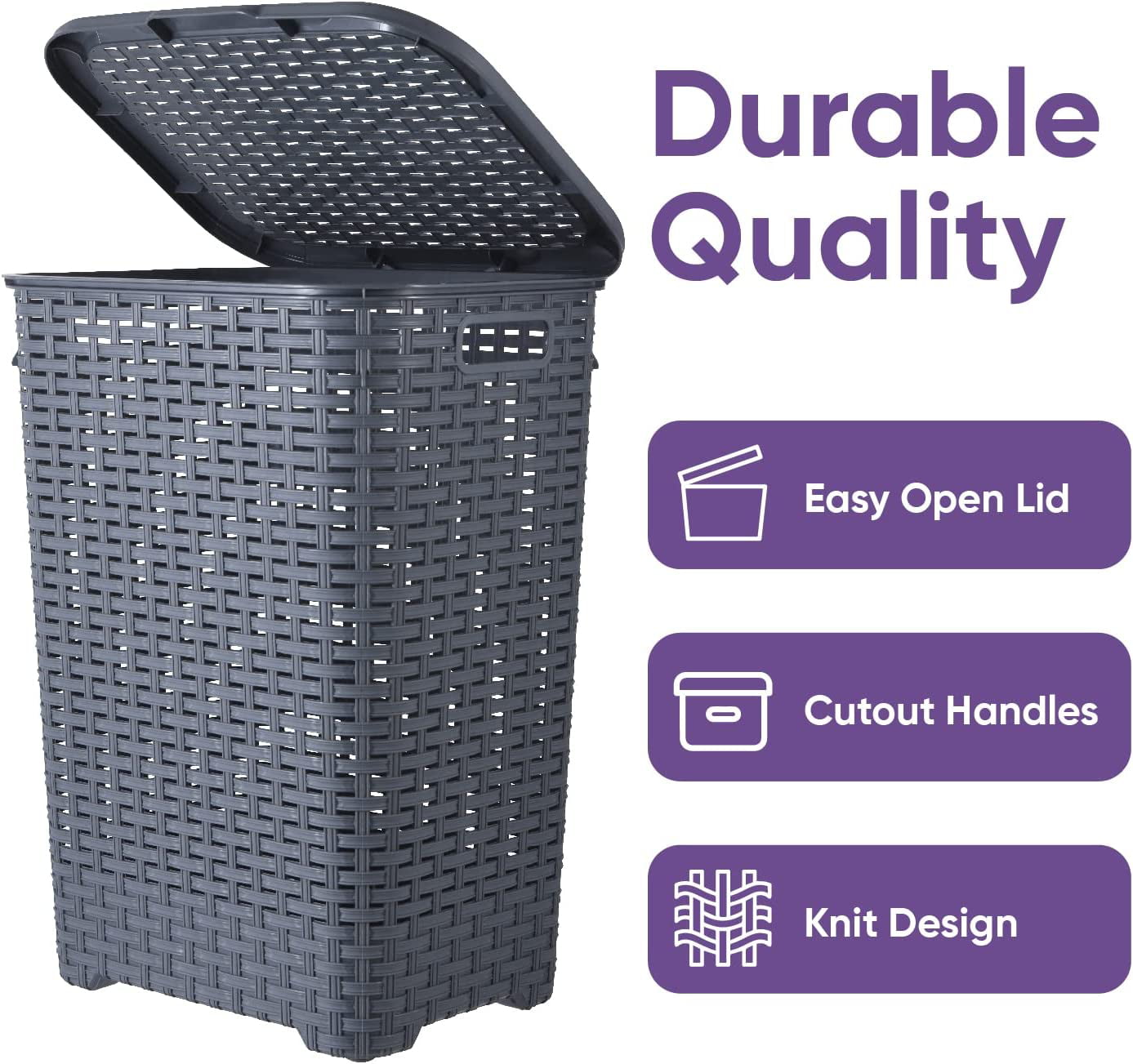 Superio Brand 60L Large Wicker Plastic Laundry Hamper with Lid - Brown - 1014-BRN_20231122105615_9f28913a-5549-4ddf-bc5c-c476b62e9772