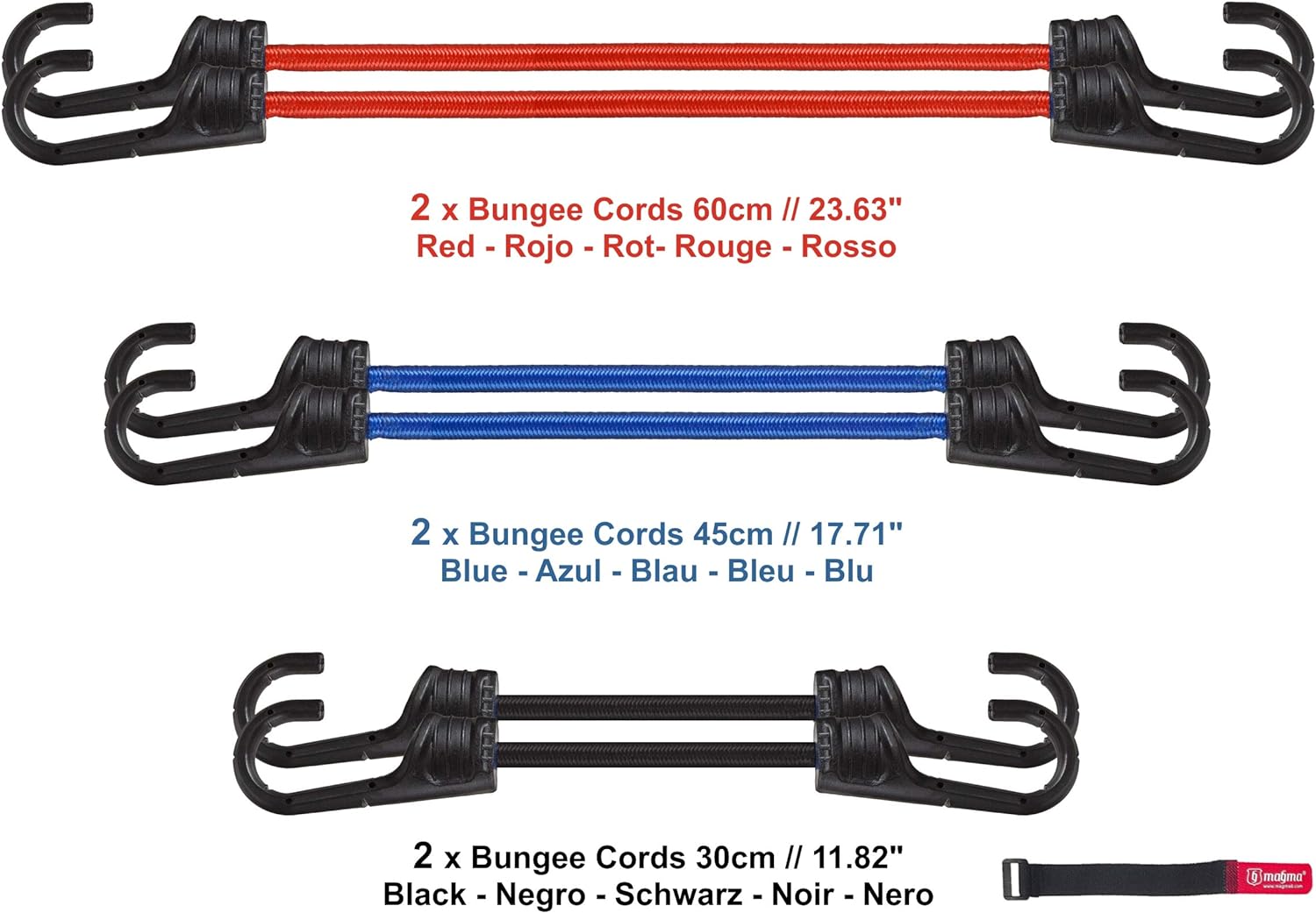 MAGMA 6-Pack Mixed Bungee Cord Set - Heavy Duty Cable Ties for Securing Cargo and Tarpaulins - 30MG6-6-ASST-2