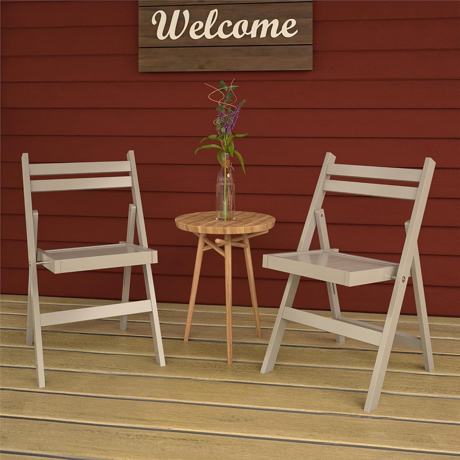 CoscoProducts COSCO XL Wood Slat Back Folding Chair, 2-Pack, Gray - 37776GRY2E-2