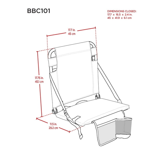 Bleacher Boss Bud Stadium Seat - Red, Comfortable Seat with Cup Holder, Pouch, and Adjustable Strap for Stadium Benches - ABBC101-414-3