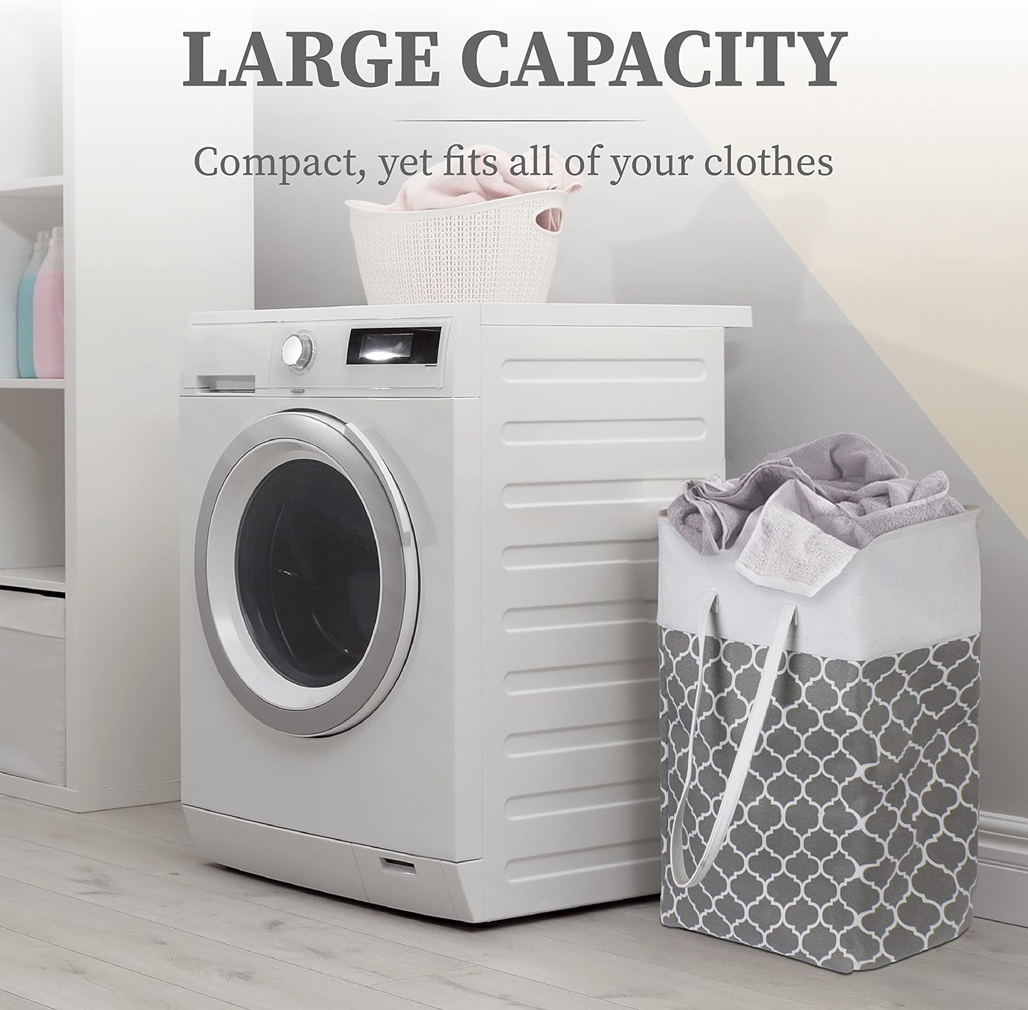 Large Laundry Hamper with Handles, Gray/White - BKH1656-2