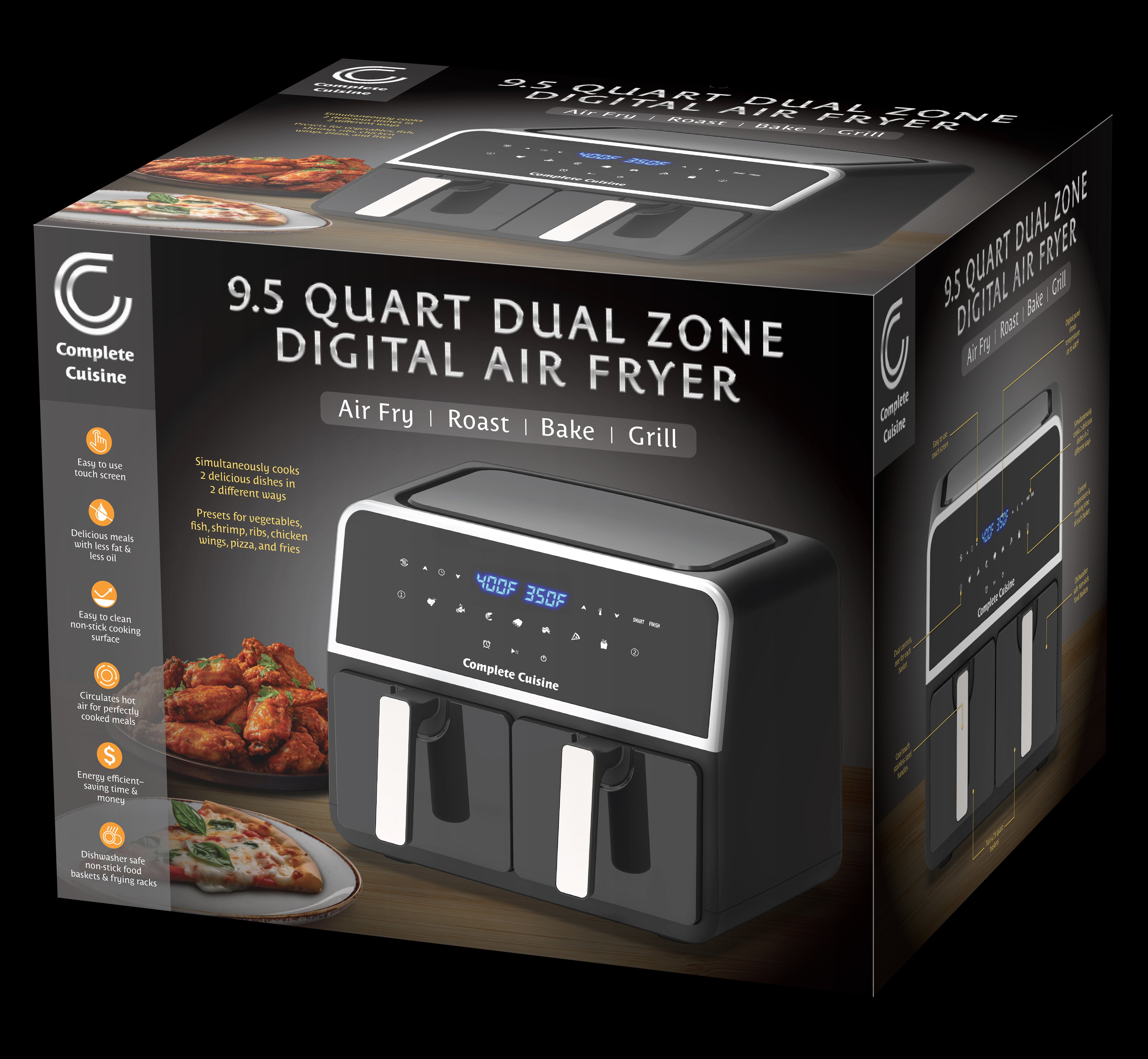 Dual Zone 9.5Qt Digital Air Fryer: Air Fry, Roast, Bake & Grill with Smart Sync Mode and 8 Presets - CC-9000-DUAL-AF-2