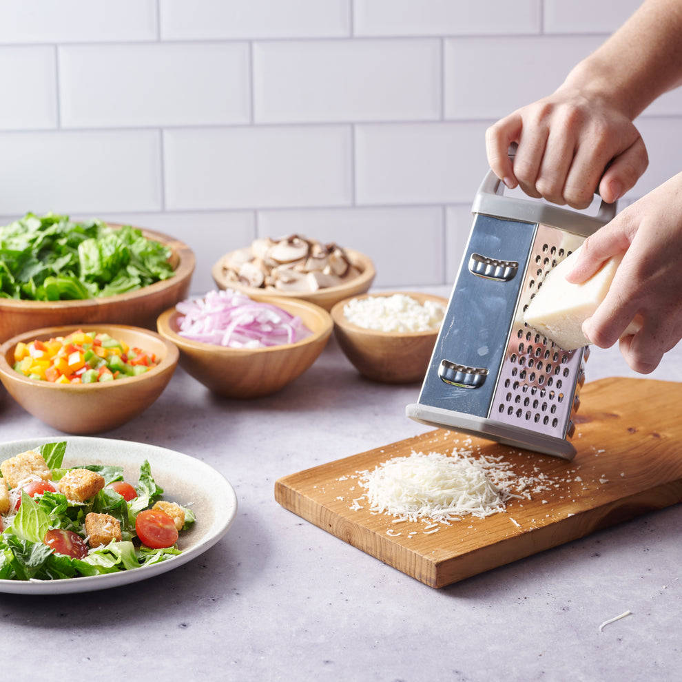 Premium 8" Stainless Steel 6 Sided Grater with Silicone Handles and Non-Skid Base - Red - E10067-RD-7