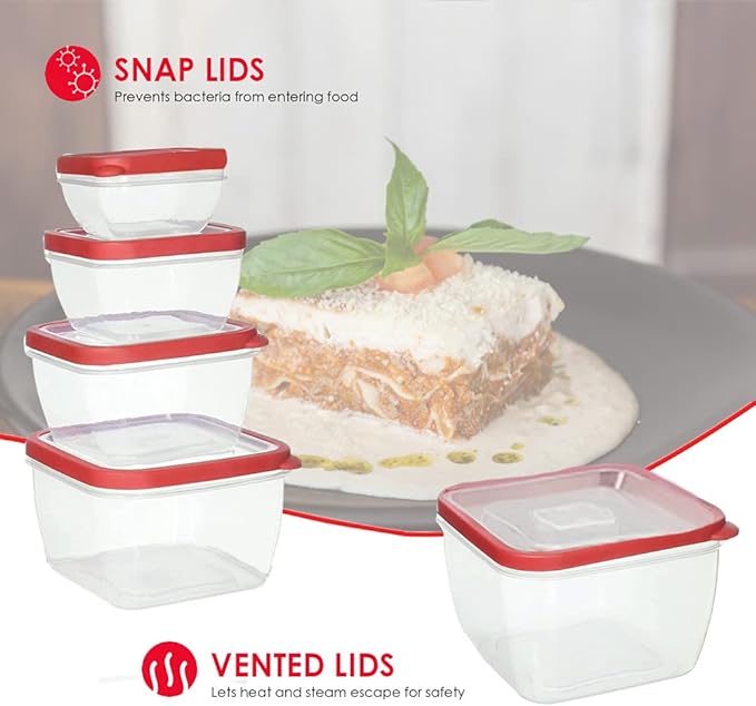 10 Piece Nesting Square Food Storage Set - Red, Clear Bases, Tight-Fit Lids, Multi-Use Containers for Food & Supplies - E10111-RD_20240313195918_5ac9cc66-8478-4c43-b737-219a1d0deb46