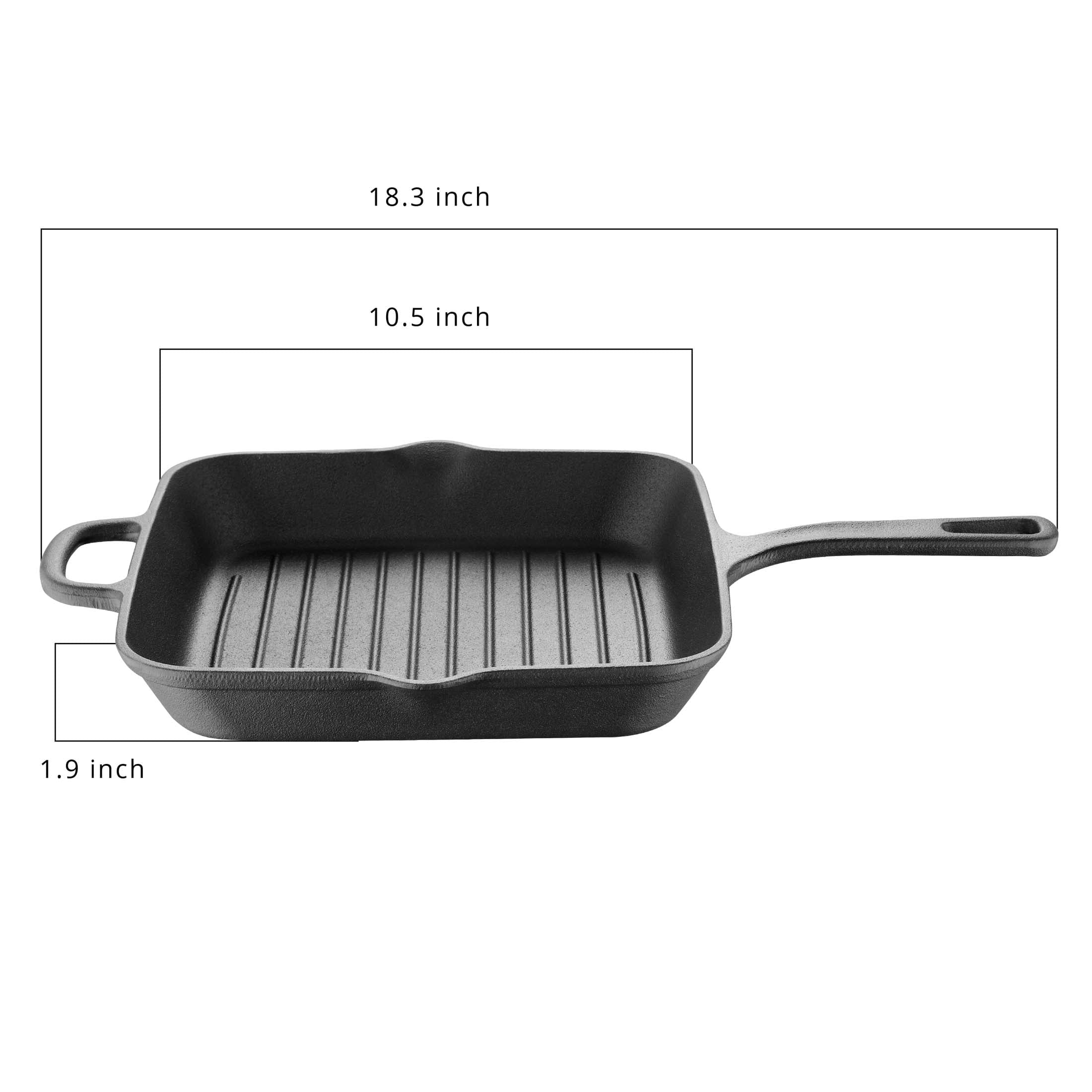 BBQ by MasterPRO - 10" Pre-Seasoned Cast Iron Square Grill Pan - MPUS16303-BLK-7