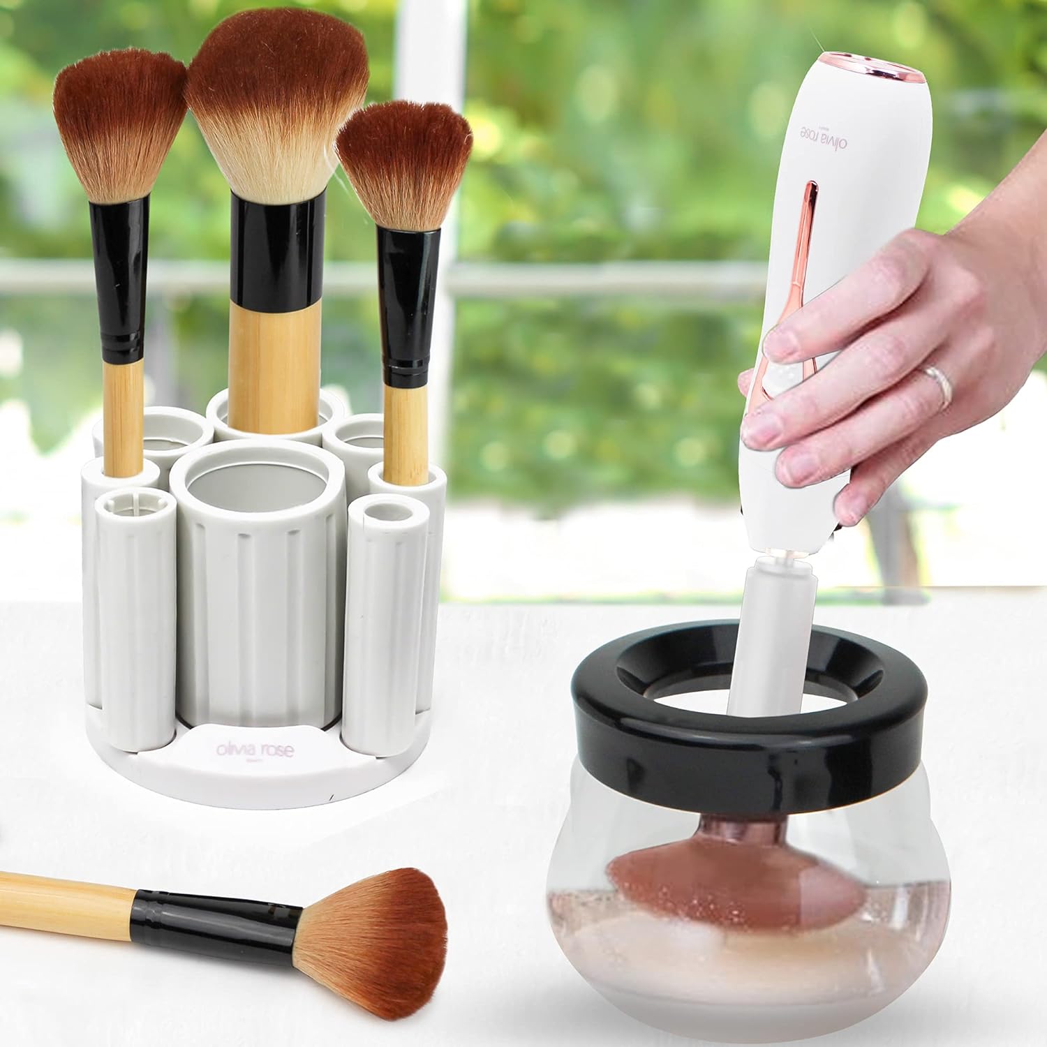 Olivia Rose Electric Makeup Brush Cleaner Spinner, Deep Cosmetic Makeup Brushes Cleaner with 8 Size Rubber Collars White/Rose Gold - OL-CMBC-08_20240130140924_a5a2a96e-990f-430e-acda-900e5bf6e7f8