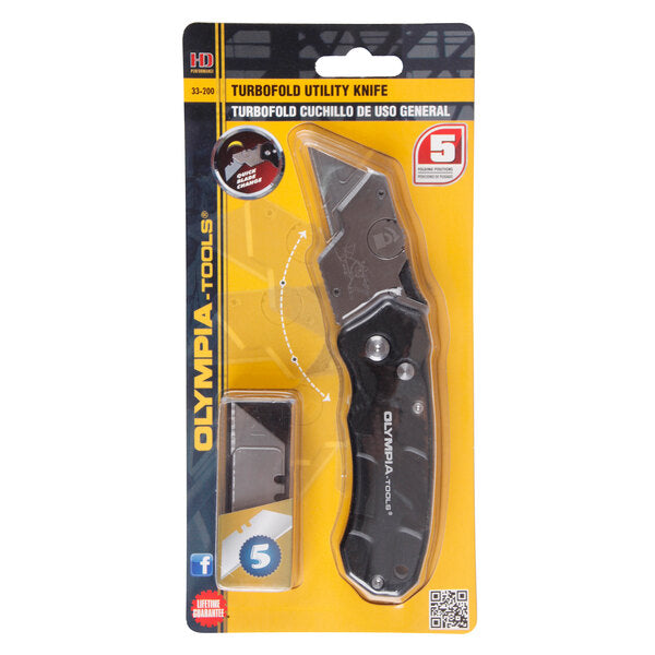 Olympia Tools Turbofold Utility Knife, Black - PCH-001S3X-9