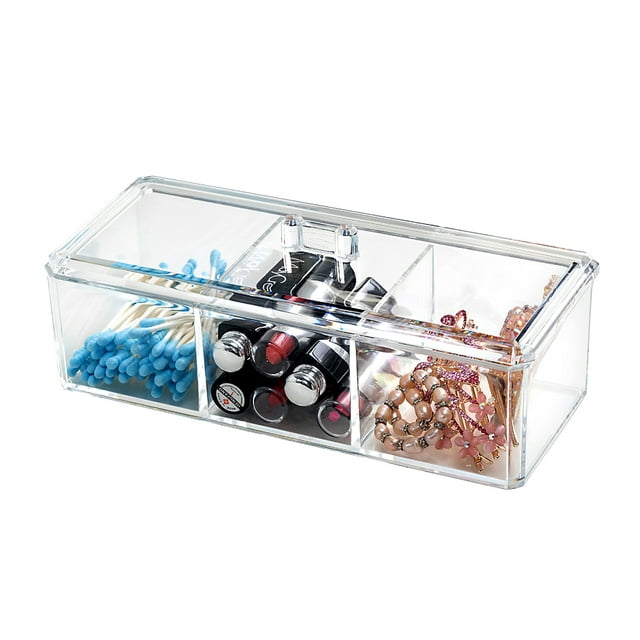 3-Compartment Acrylic Storage Organizer Box for Makeup, Jewelry, and More - Waterproof, Durable, and Multi-Purpose - TH6919-3