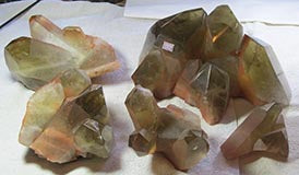 Amazing Smoky Citrine Clusters with Orange Hematite Coating 2022 Tucson Show