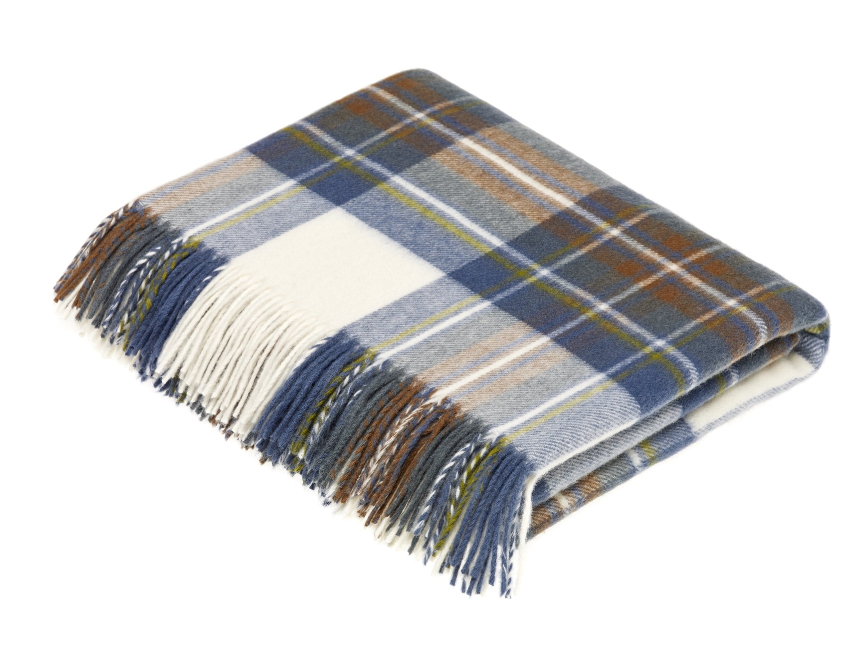 Tartan Plaid Merino Lambswool Throw Blanket Muted Blue Stewart Tartan