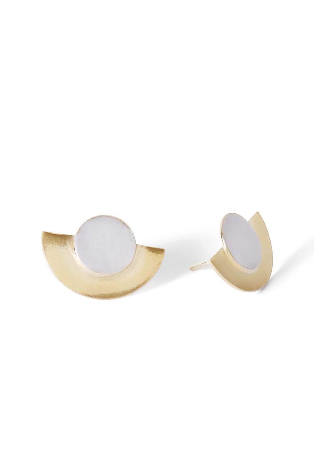 Handcrafted Disk and Dot Stud Earrings, Silver and Gold