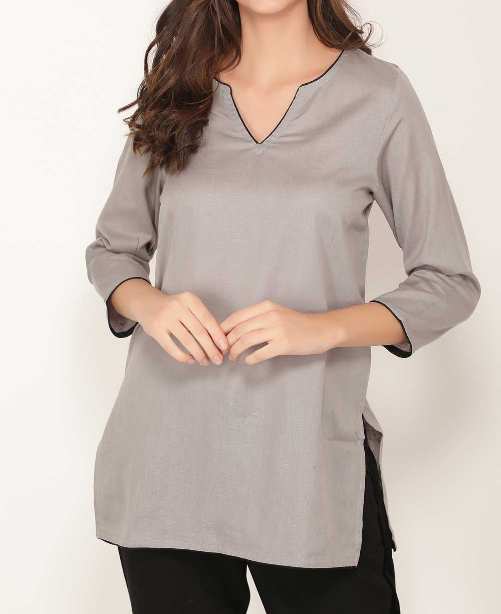 Grey and Black Cotton Tunic Top - Cultural Elements product image