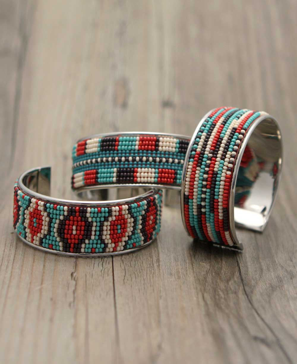 SALE 50% OFF - Blue Fire Pattern Hard Cuff Beaded Handmade Bracelet -  Welcome Native Spirit US