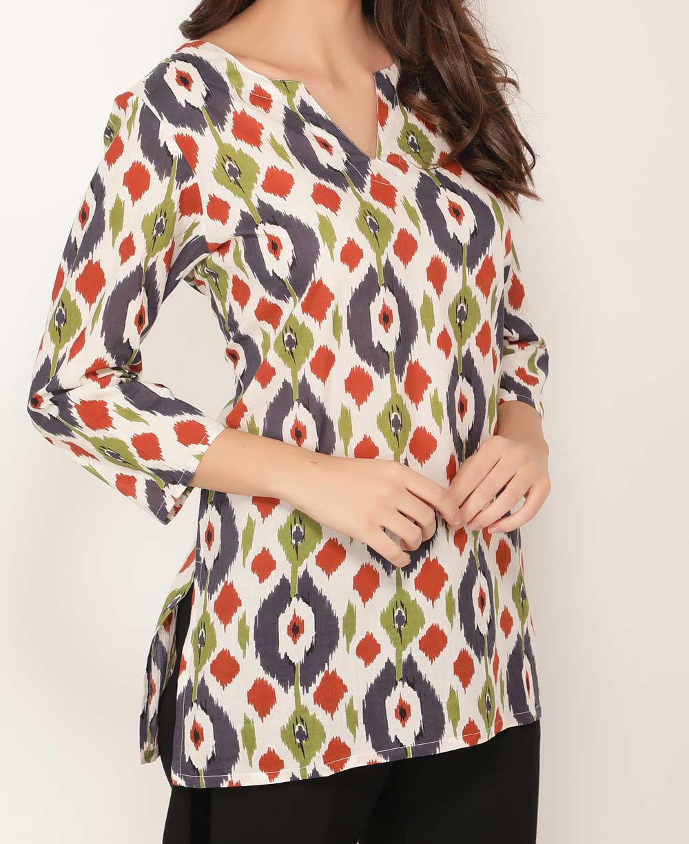 Tropical Geometry Cotton Tunic Top - Cultural Elements product image