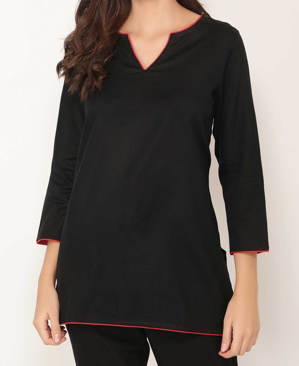 Black And Red Woven Cotton Tunic Top - Cultural Elements product image