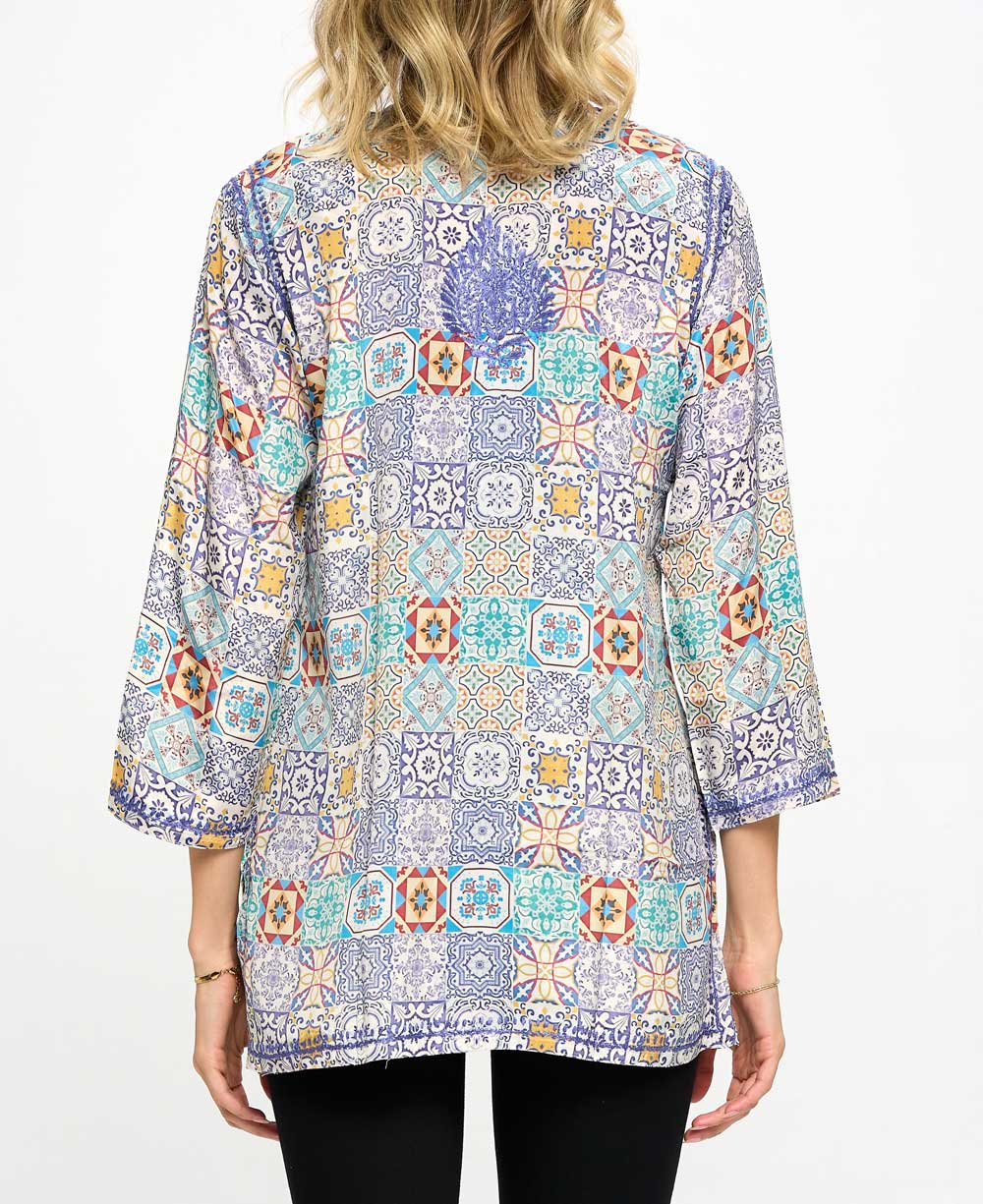 Embroidered Eyelet Turquoise Cotton Tunic Top – Cultural Elements