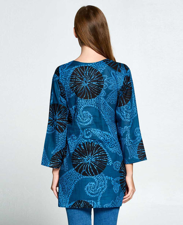 Graphic Indian Tunic Kurti in Blue – Cultural Elements