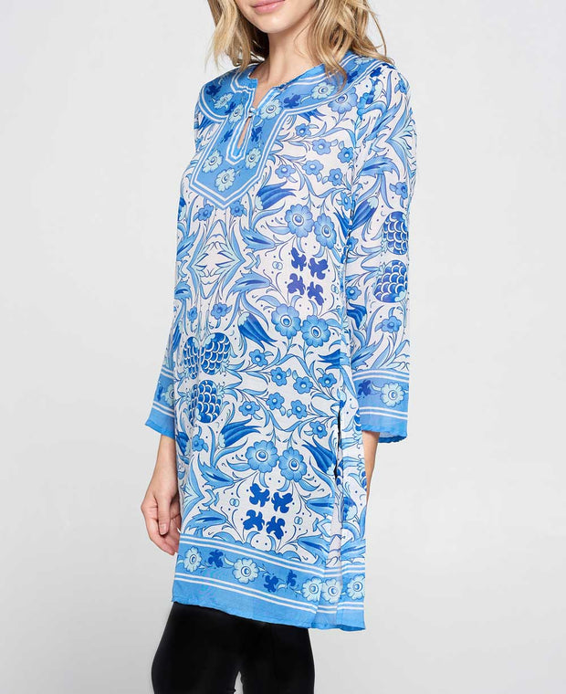 Blue Floral Light Weight Cotton Tunic – Cultural Elements