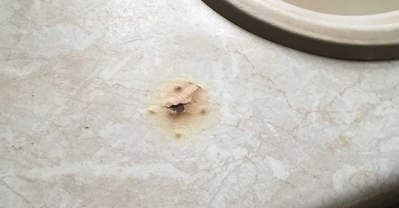 Worktop with burn mark