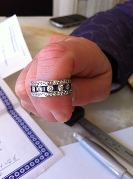 Custom Made Sapphires and Diamonds Hinged Hoops to Match the Ring