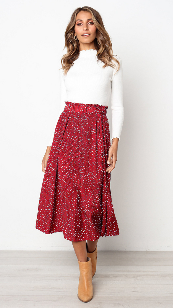 red polka dot skirt outfit