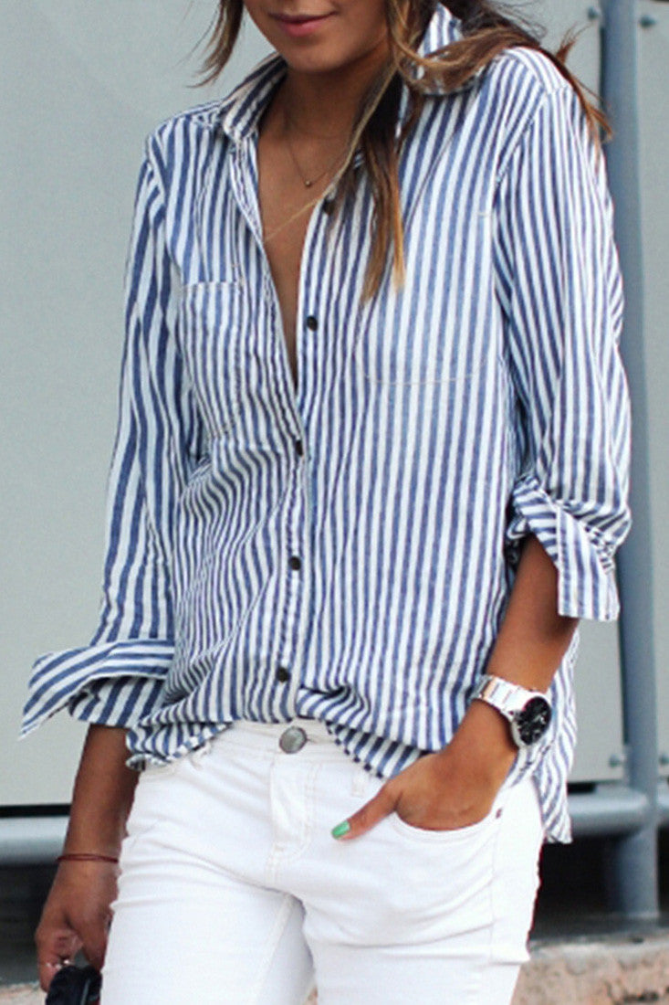 Classic Blue And White Striped Button Down Shirt – Jassie Line