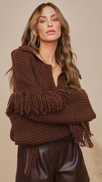 Brown Collared Knit Sweater