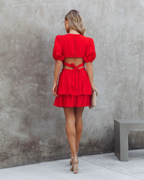 Red Cutout Waist Mini Dress