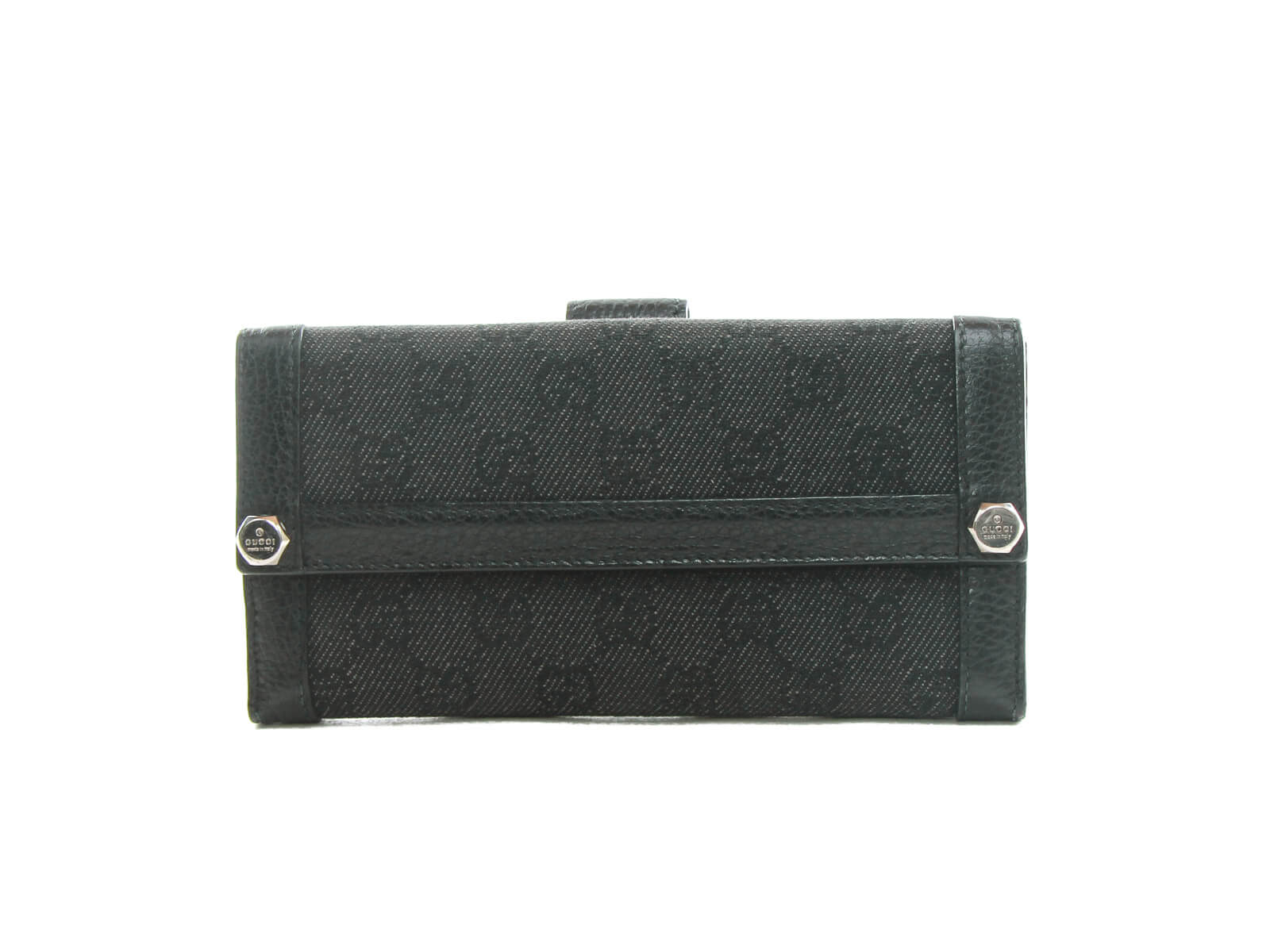 Authentic Gucci black monogram denim & leather long wallet | Connect ...