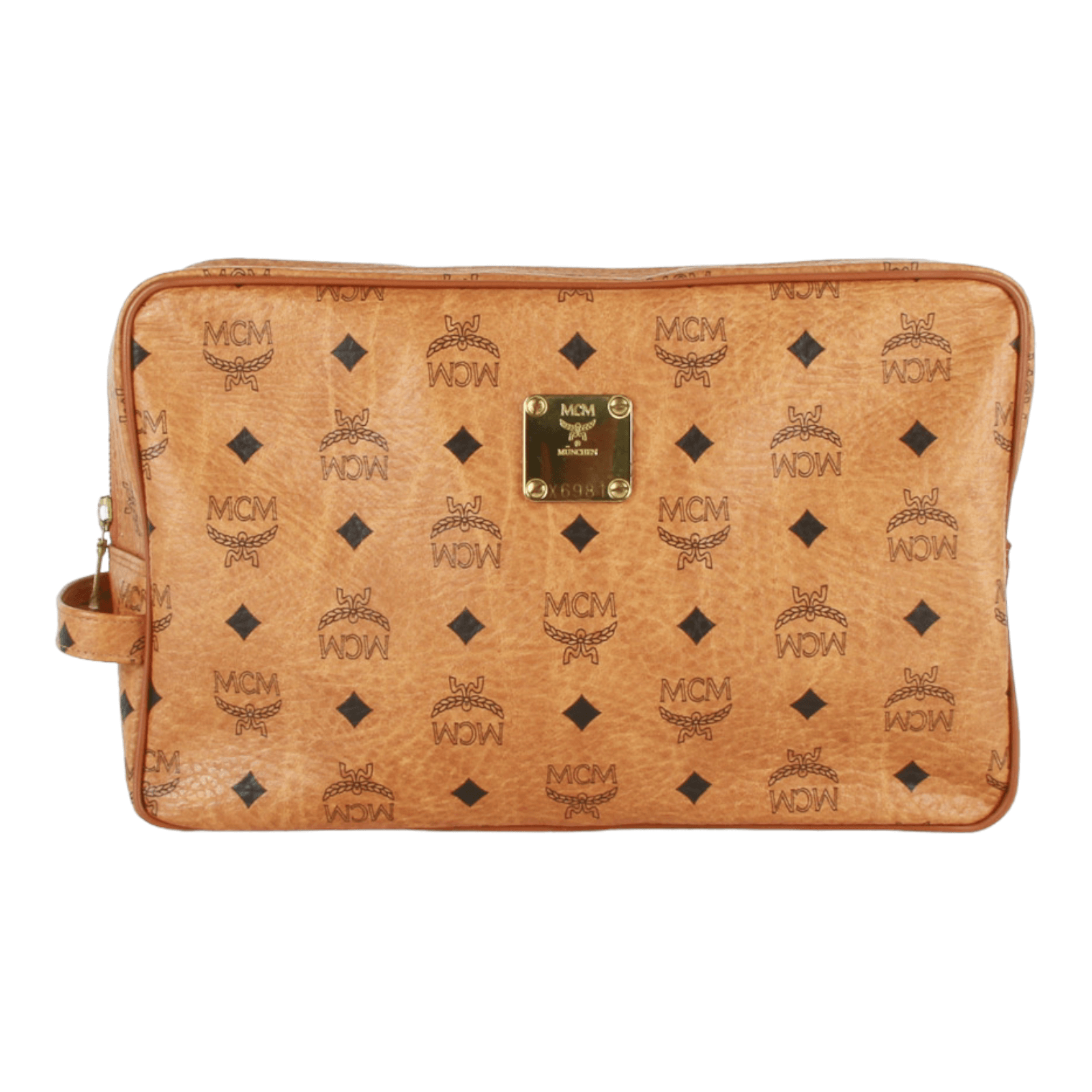 Authentic MCM Brown Toiletry Cognac Visetos Monogram Pouch | Connect ...