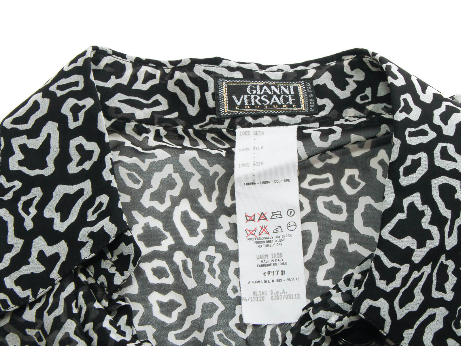 Authentic Gianni Versace Couture White and Black Dalmatian Print Silk ...