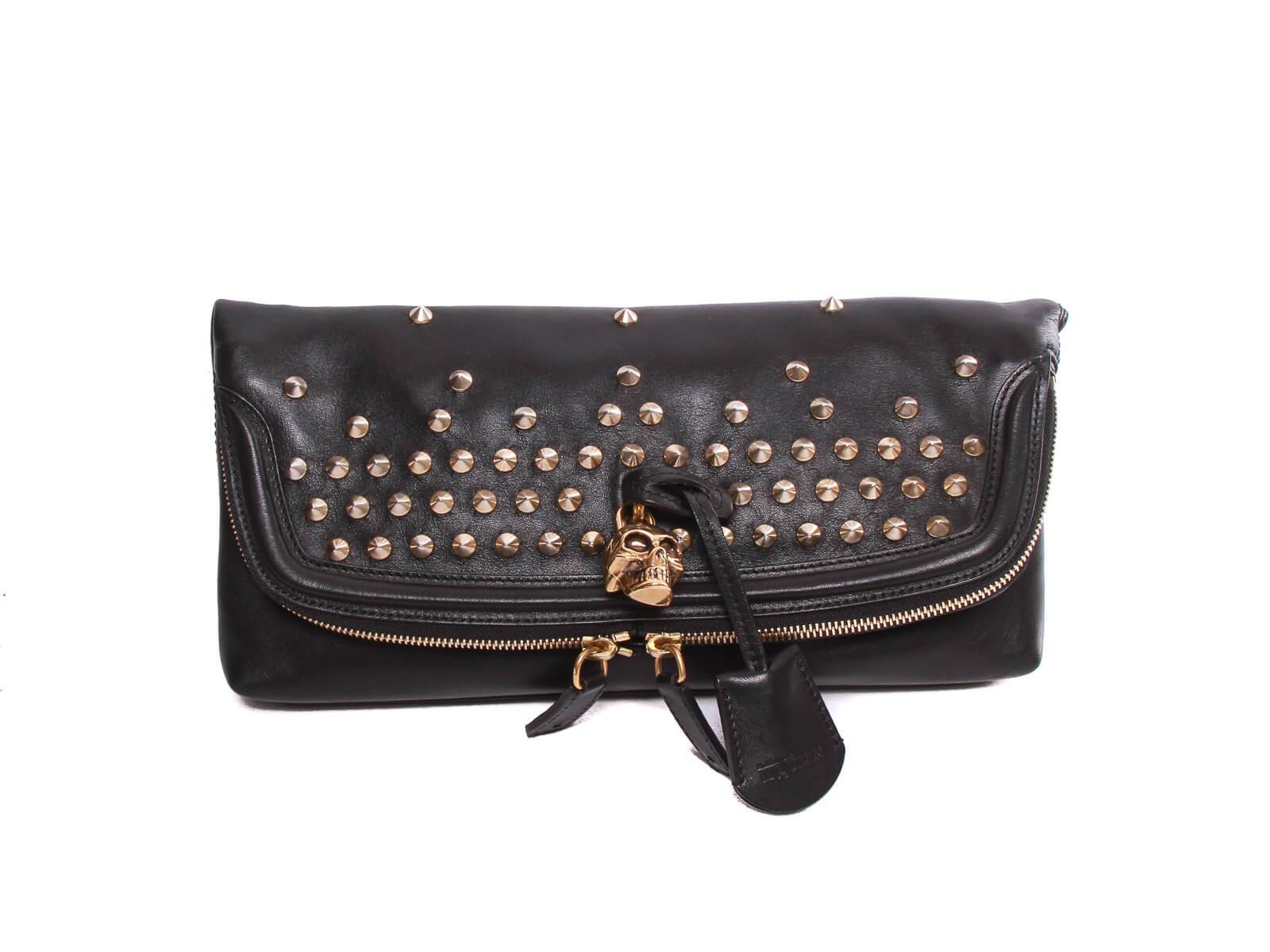 McQueen black Leather studs clutch handbag | Connect Luxury