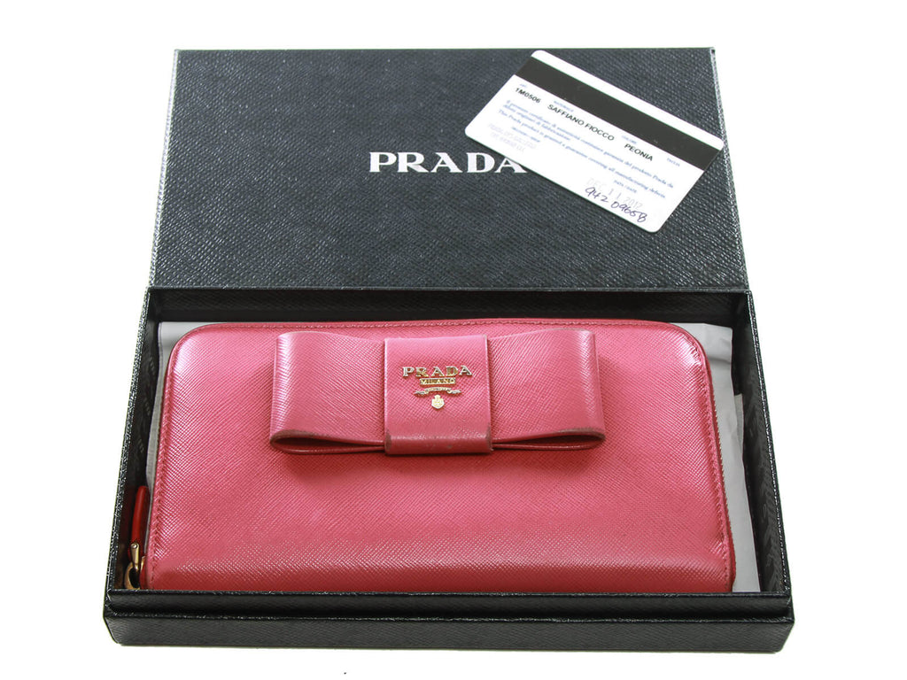 Authentic Prada Saffiano pink leather ribbon zip around wallet | Connect  Japan Luxury